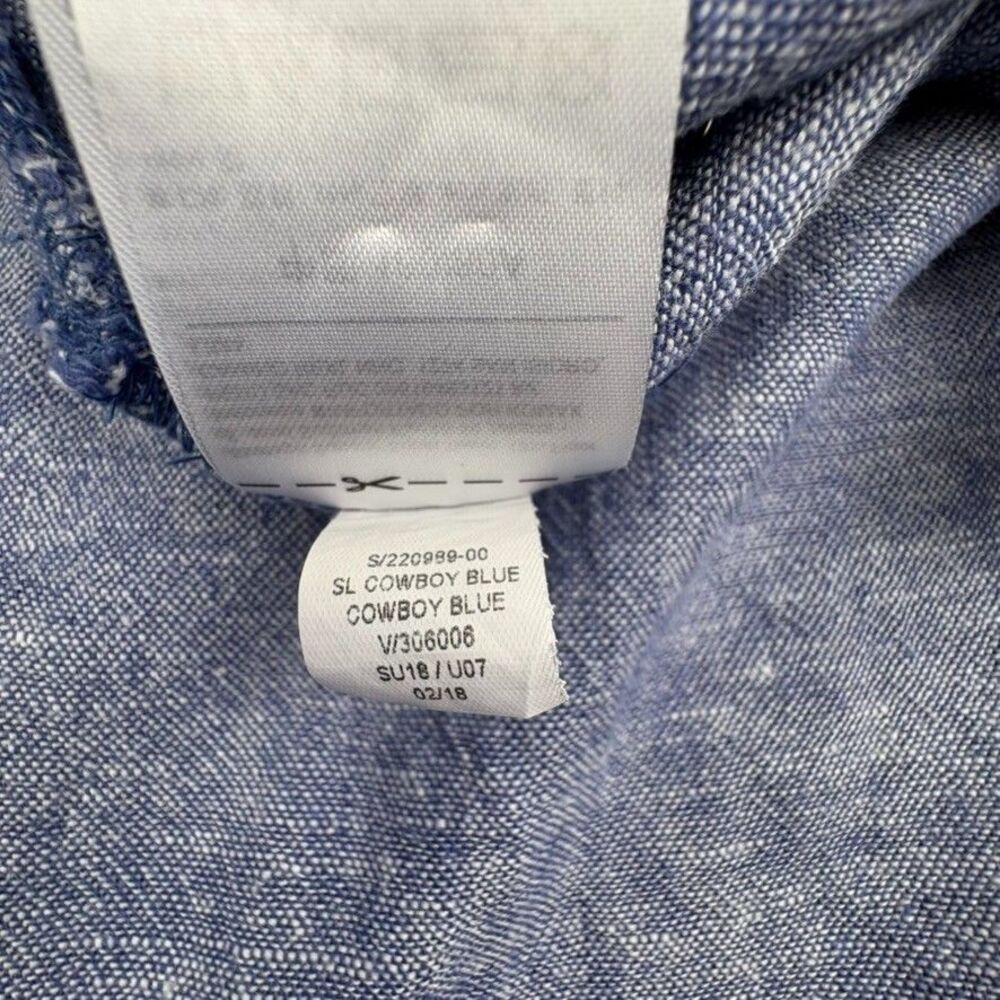 Linen Blend Chambray Jumpsuit Ruffle Sleeve Keyhole Back Wide Leg XS - Picture 16 of 16